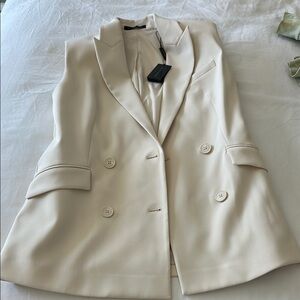 Elegant Cream Double-Breasted Women's Blazer